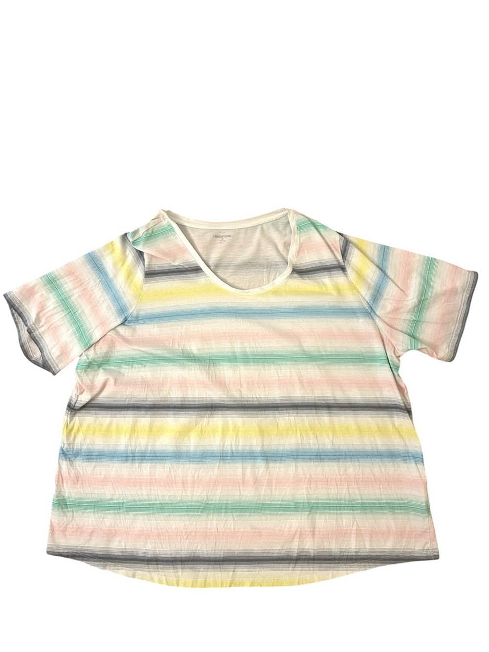 Lands' End Pastel Multicolor Striped Scoop Neck 100% Cotton T-Shirt Size 2X